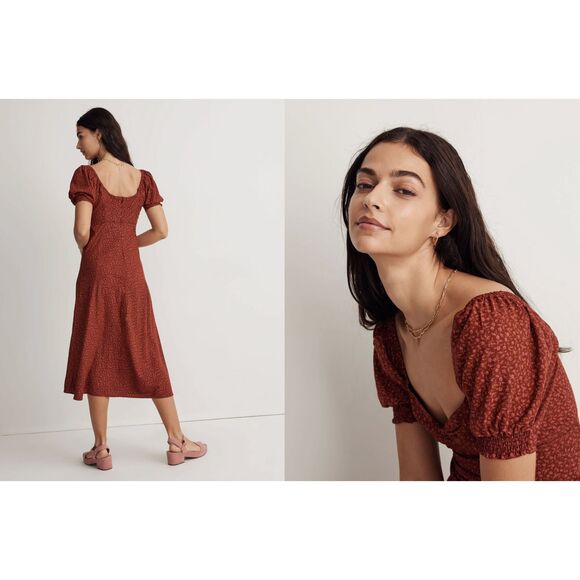 Madewell Sweetheart Puff Sleeve Midi Dress in Carmine Floral - Picture 2 of 14